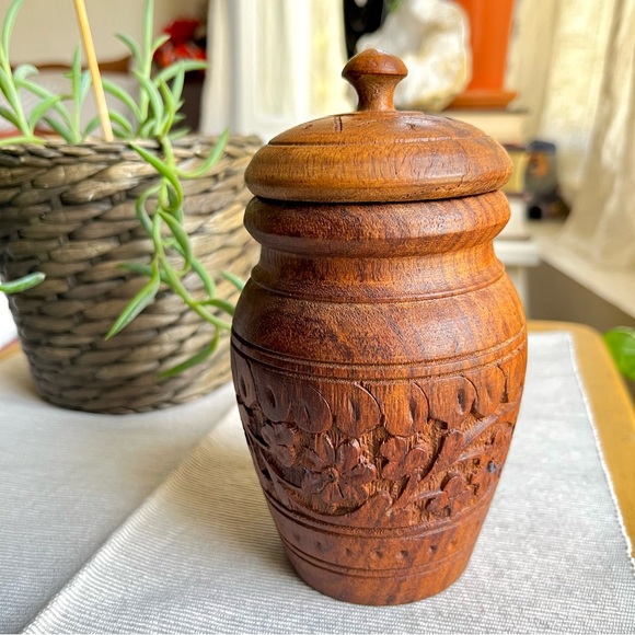 Vintage Carved Sandalwood Pot - Picture 1 of 16